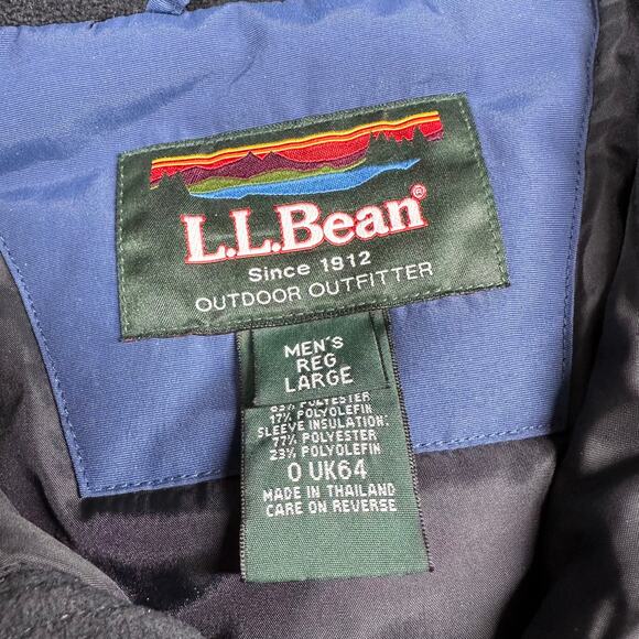 L.L. Bean Jacket Mens Large Blue Black Full Zip Hood Outdoor Warm Pockets Nylon - Picture 3 of 11